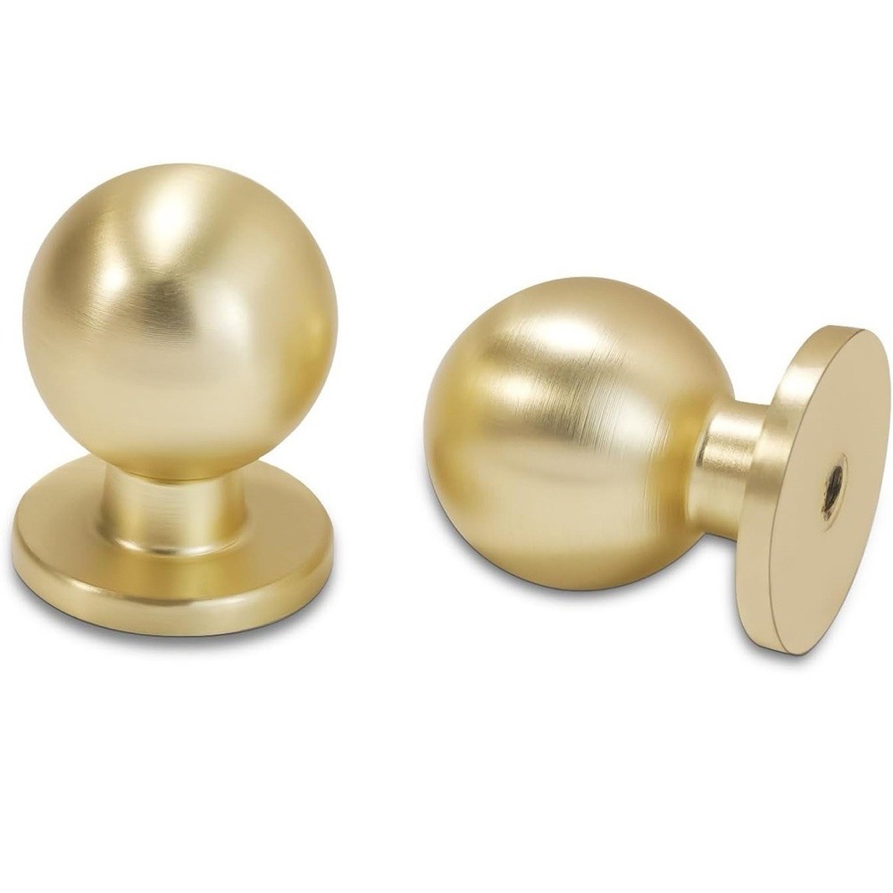 10-Pack Solid Brass Cabinet Knobs, Round Ball‎ Gold Knobs for Dresser Drawer T1